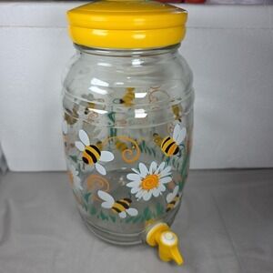 Bumblebee Flowers Summer Glass Beverage Drinks Dispenser Jar